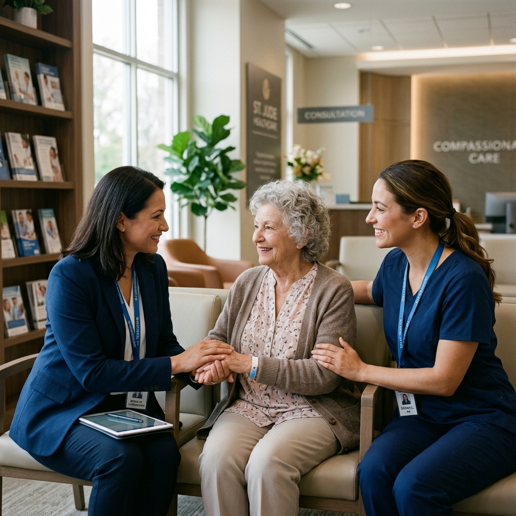 Clara Care medical coordinator and nurse supporting an elder patient with compassion and trust